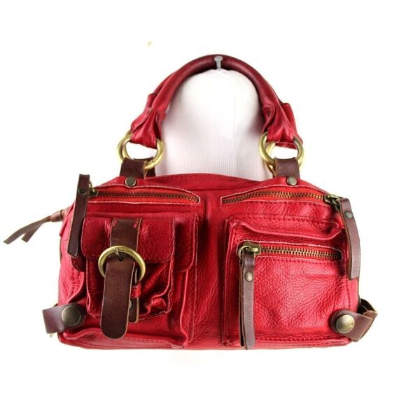 Cecile Jeanne PARIS RED GENUINE LEATHER LOGO SMALL SHOULDER BAG HANDBAG PURSE - Picture 2 of 16